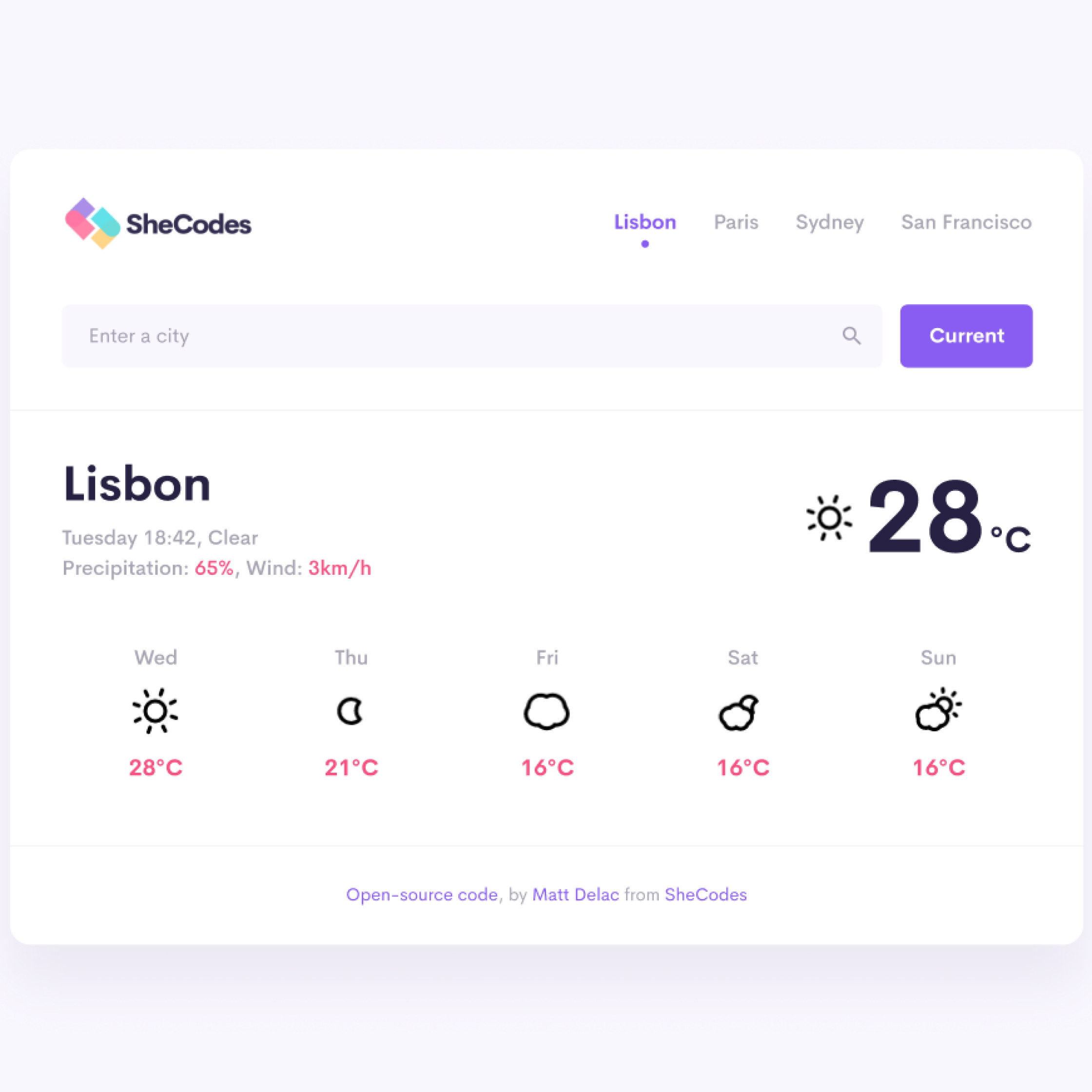 weather app interface designed by Dara Lucunga