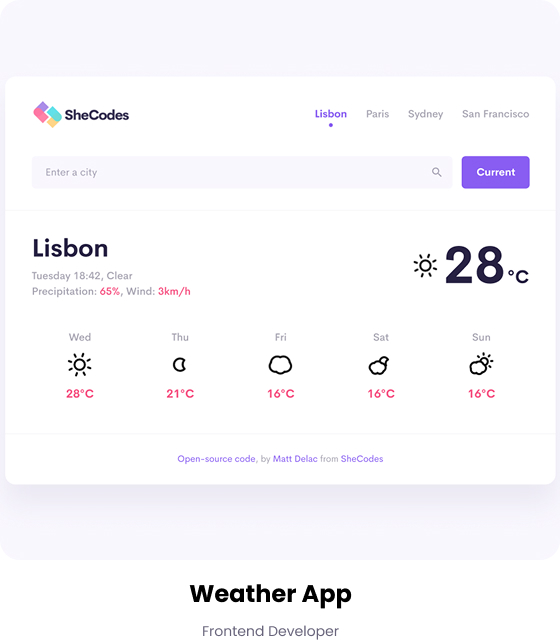 Weather application interface designed by Dara Lucunga